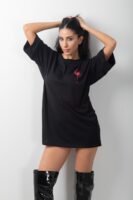 Sırt Baskılı Oversize Uzun Tişört