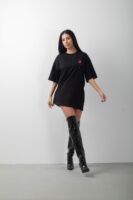 Sırt Baskılı Oversize Uzun Tişört