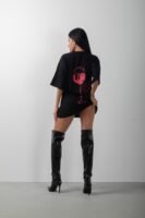 Sırt Baskılı Oversize Uzun Tişört