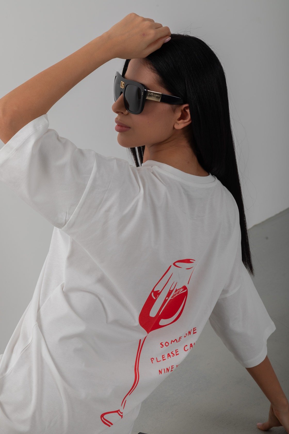 Sırt Baskılı Oversize Uzun Tişört