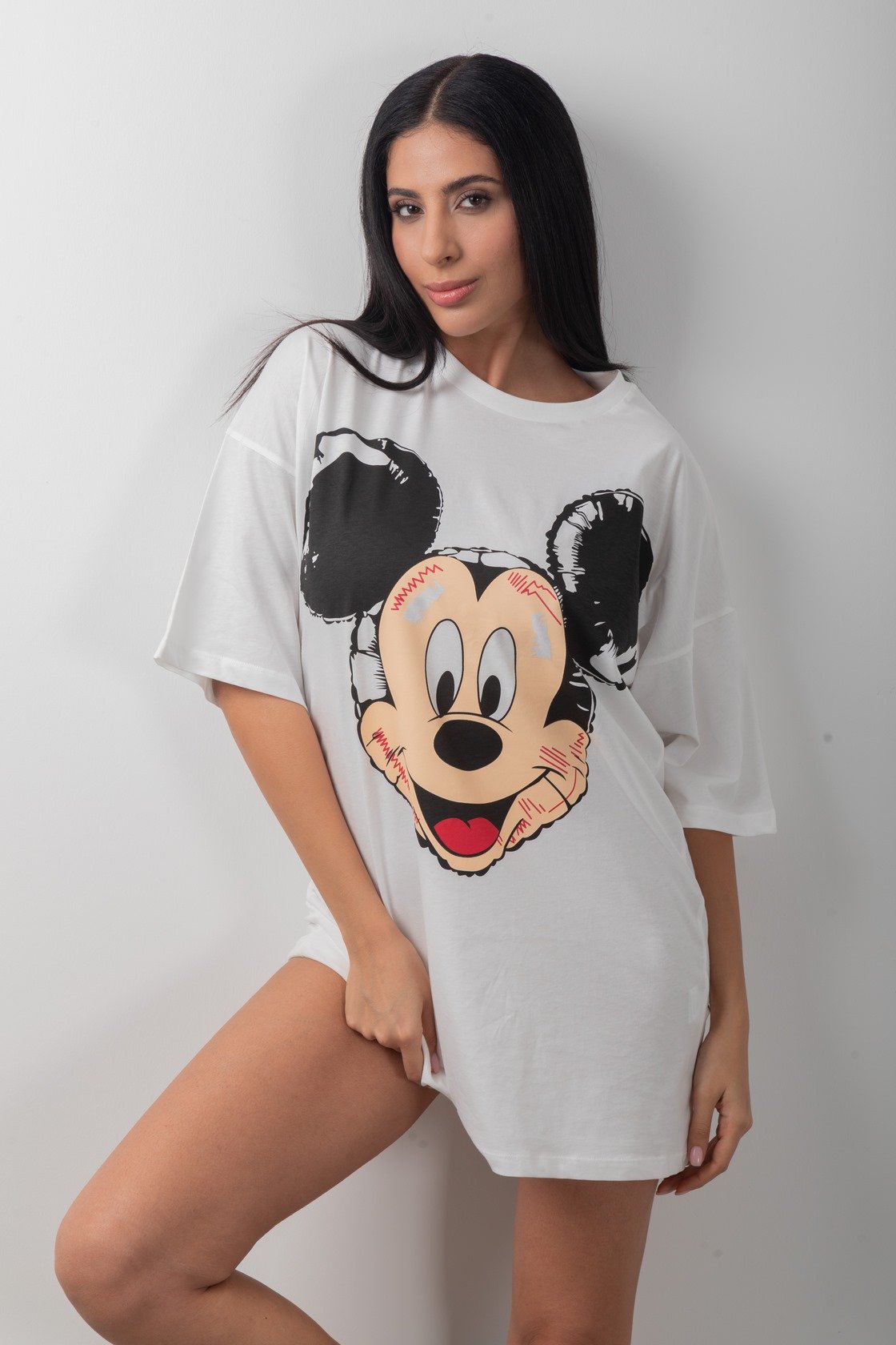 Mouse Baskılı Oversize Uzun Tişört