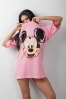 Mouse Baskılı Oversize Uzun Tişört