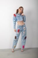 Oyuncak Ayıcık Aksesuarlı Kot Ceket ve Pantolon