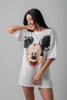 Mouse Baskılı Oversize Uzun Tişört