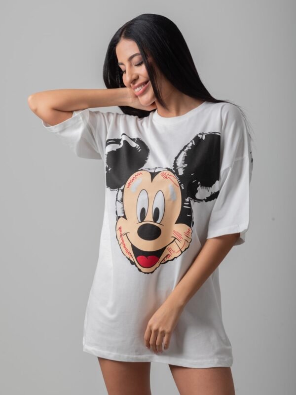 Mouse Baskılı Oversize Uzun Tişört