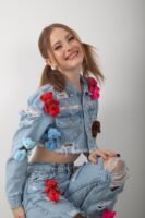 Oyuncak Ayıcık Aksesuarlı Kot Ceket ve Pantolon