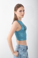 Parlak 1990 Baskılı Atlet Varaklı Kolsuz Crop Body