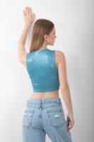 Parlak 1990 Baskılı Atlet Varaklı Kolsuz Crop Body