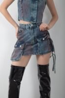 Kot Etek Büstiyer Cepli Tasarım Denim Takım