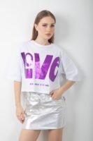 Love Baskılı Varaklı Oversize Crop Tişört