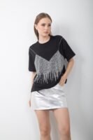 Parlak Taş Pul Payet Detaylı Oversize Tişört