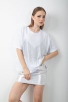 Parlak Taş Pul Payet Detaylı Oversize Tişört