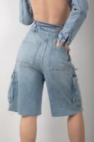 Kargo Cepli Yüksek Bel Kot Şort Bermuda