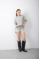 Parlak Pul Detaylı Düşük Kol Yeşil Tişört