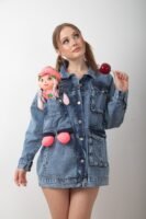 Oyuncak Bebek Aksesuarlı Denim Uzun Kot Ceket