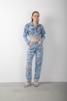 Renkli Taş Aksesuarlı Yırtık Kot Pantolon