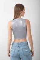 Parlak 1990 Baskılı Atlet Varaklı Kolsuz Crop Body