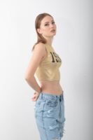 Parlak 1990 Baskılı Atlet Varaklı Kolsuz Crop Body